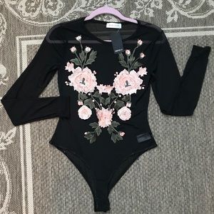 3/$15 Forever 21 sheer black flower body suit